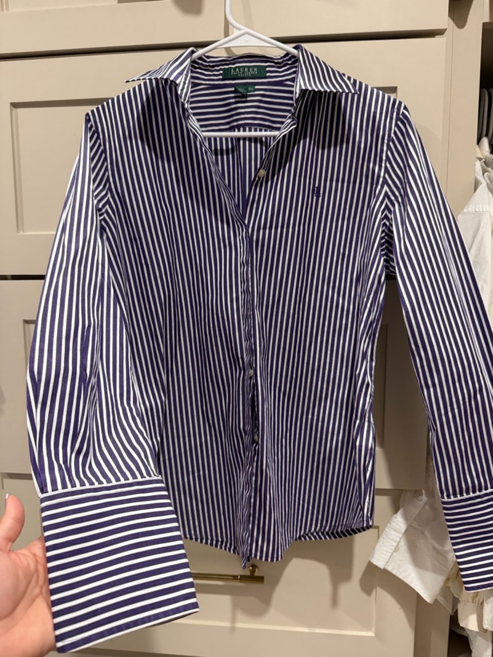 Lauren Ralph Lauren Purple & White Striped Button-Up Shirt